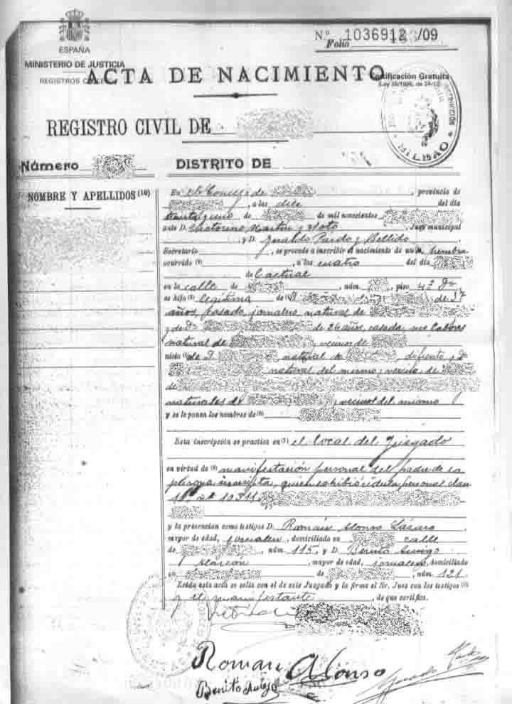 Certificado Nacimiento en Registro Civil de Granada